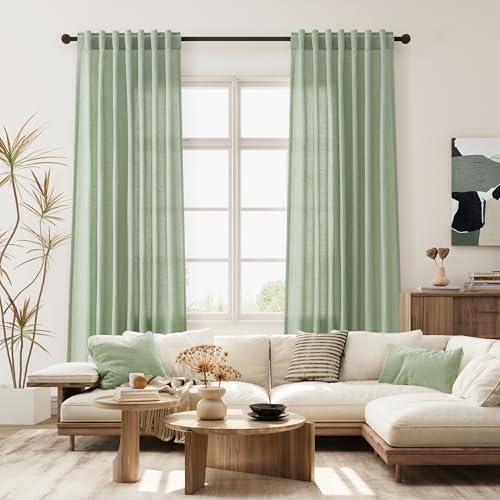 Image of Joywell Linen Curtains 84 Inches Long for Living Room Mist Sage