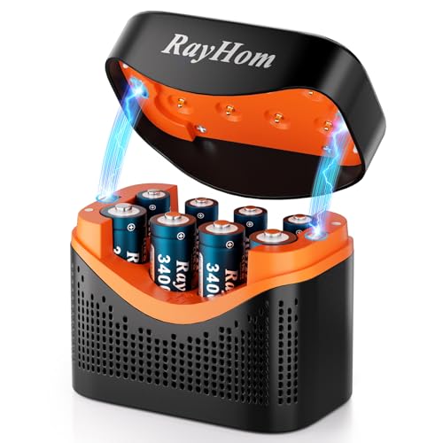 RayHom Rechargeable 4 AAA and 4 AA Batteries Lithium with Charger, 8 Pack 1.5V Triple A Double A High-Capacity Rechargeable, Long Lasting Lithium Battery with 8-Slot Battery Charger Storage Box