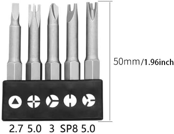5PCS Irregular Screwdriver Bit Set U-Shaped Y-Shaped Triangular Cross Three-Point Bits for Electronics Repair RC Laptops, Silvery