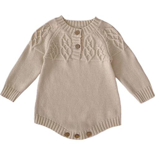 Baby Girl Romper, 73cm/28.7inch Long Sleeve Knitted Jumpsuit with Button Closure, Baby Boy Romper for Baby Boys Girls - Image 3