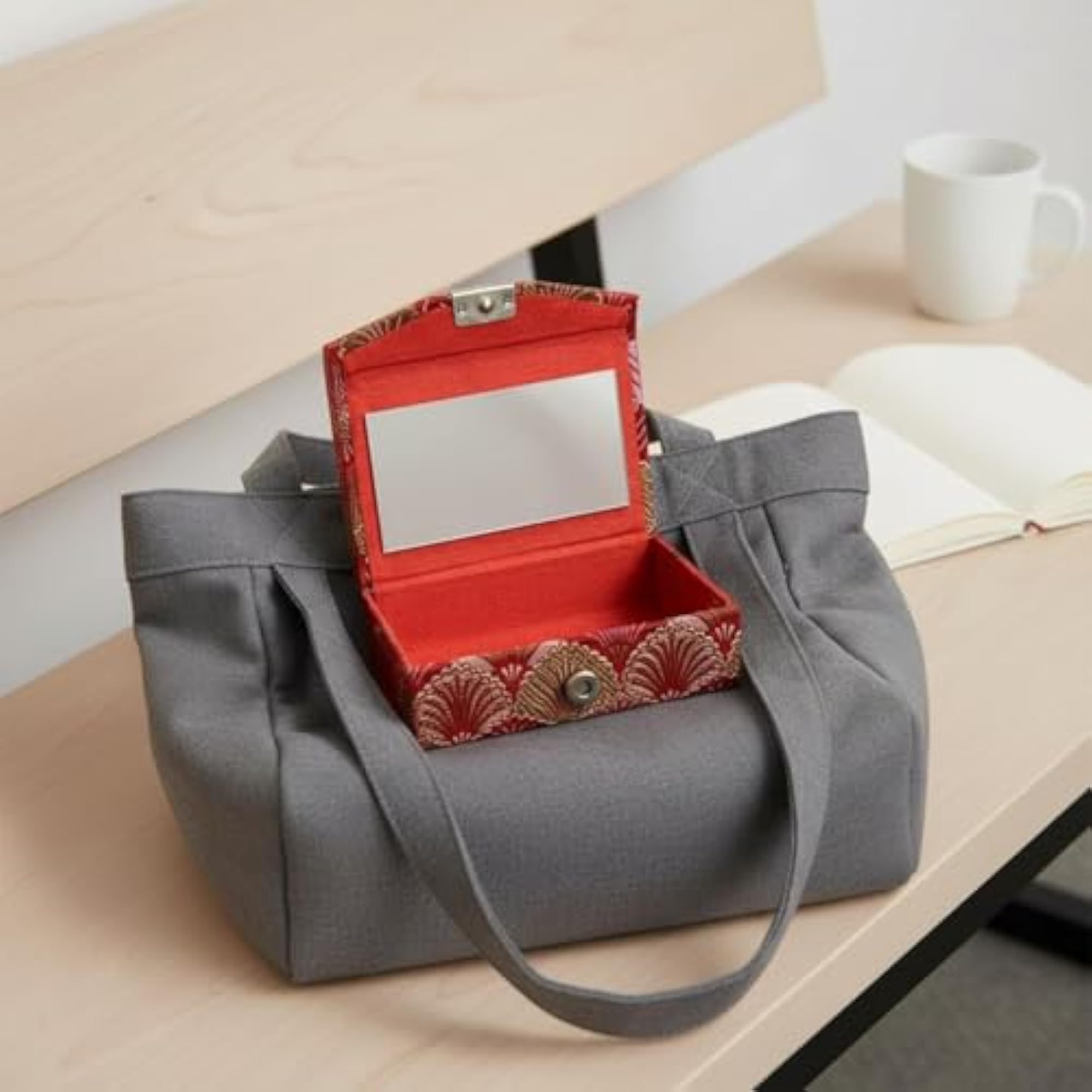 Double Button Closure Brocade Lipstick Case with Mirror