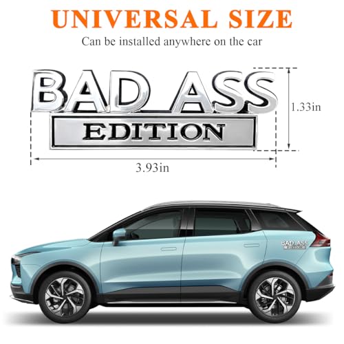 Image of Wevdn Car Bad Ass Edition Emblem, 3D Raised Funny Bad Ass Edition Metal Sticker Fender Badge Decal, Self-Adhesive Bad Ass Tailgate Hood Auto Body Decor, Exterior Car Accessories (Silver&Black)
