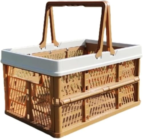 Livmorx 折りたたみ 買い物カゴ 手提 ショッピングバスケット 収納ボックス ポータブル ピクニックバスケット コンテナ カゴ 書籍 おもちゃ 収納 小物 折り畳み コンテナ ボックス デスクトップ おやつ 収納 取っ手付き プラスチック (オレンジ