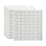 MorNon 20 Stück 3D Wandpaneele Selbstklebend Tapete Steinoptik Ziegelstein Wandaufkleber für Wanddeko Wandverkleidung Schlafzimmer Wohnzimmer(Weiß)