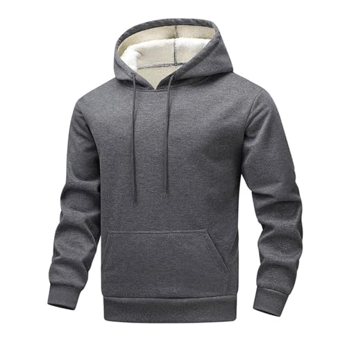 Men Fleece Lined Fall Trendy Hoodies, Long Sleeve Basic Loose Pullover Tops Casual Comfy Fuzzy Sweatshirts with Pockets - Main Image