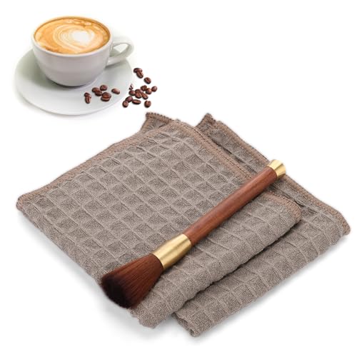 Coffee Machine Brush Set - 1 Wooden Handle Espresso Cleaning Brush With 2 Cloths for Grinder and Accessories