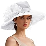 Zando Kentucky Derby Hats for Women 2025 Elegant Tea Party Organza Victorian Church Wedding Hat White Fascinators Hats One Size
