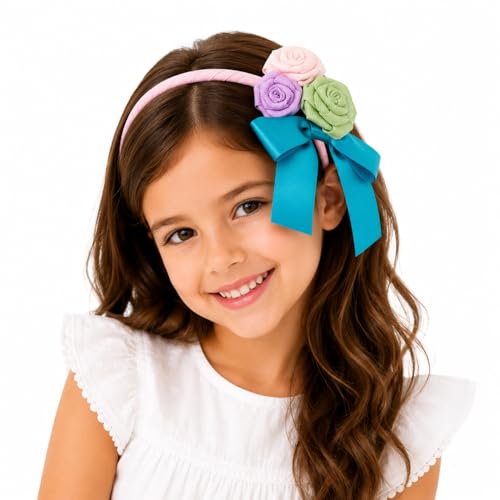 Image of BABIES BLOOM Designer Red Hair Bow, Baby Headband and Hair Accessory Set (Set of 5) (Blue Pink & Light pink)