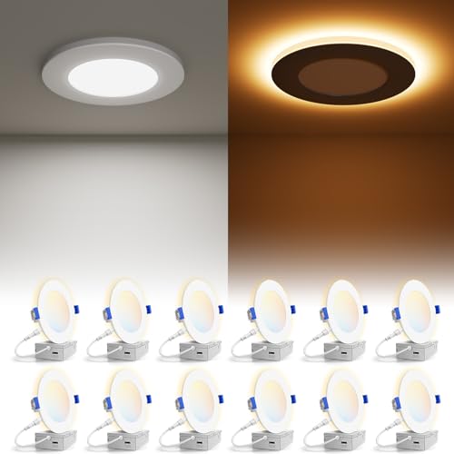 Image of VOLISUN 12 Pack 4 Inch 5CCT Recessed Light with Night Light, 810LM | Canless LED Recessed Lighting 4 inch,2700K-5000K Selectable,9.5W=80W, Dimmable Recessed Ceiling Wafer Light,ETL Certificated