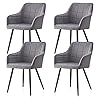 Clipop Eetkamerstoelen, fluweel, gestoffeerd, retrodesign, armleuning, rugleuning, metalen poten, grijs, 4 stuks