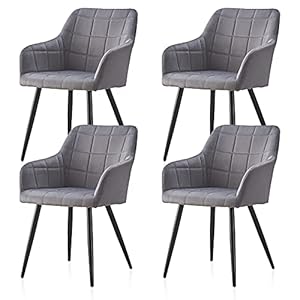 Clipop Eetkamerstoelen, fluweel, gestoffeerd, retrodesign, armleuning, rugleuning, metalen poten, grijs, 4 stuks