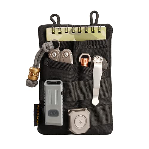 VIPERADE VE3 Tool Pouch Pocket Organizer Nylon Tool Belt Pouch with 4 Pockets Tool Storage EDC Pouch for Flashlight/Pocket Knife Tactical Pen Notebook (Black)