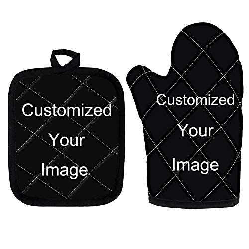 UZZUHI Custom Heat Resistant Oven Mitts and Pot Holders Sets 2 Pcs Customized PatternImgae Non Slip Oven Mitt Set for Kitchen Cooking Baking Grilling Personalized Glove and Mat
