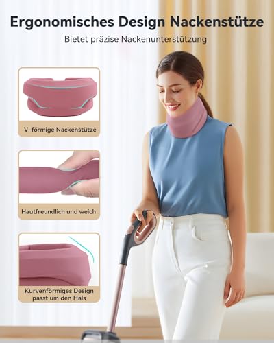 BETOVIN Nackenstütze gegen Nackenschmerzen, Weiche & Verstellbare Halskrause für Schlafen, Neck Support zur Unterstützung der Halswirbelsäule Druckentlastung, für Frauen und Männer(Magenta, M)