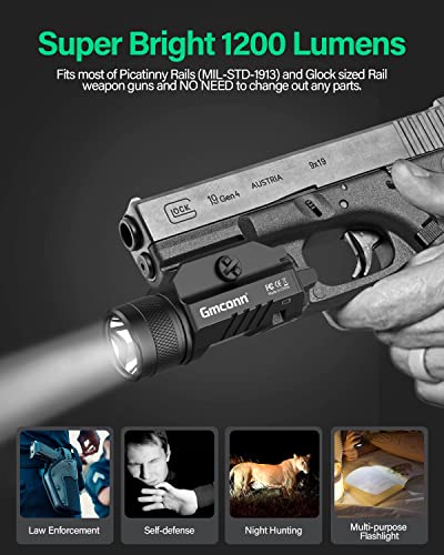 Gmconn 1200 Lumen Tactical Flashlight Pistol Light Rail Mounted Led Gun Light Strobe Weaponlight For Glock Pistol And Picatinny Mil-Std-1913 #TOP1