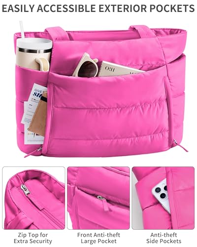 Image of Bagstellar Puffer Tote Bag for Women, Lightweight Puffy Work Handbag Teacher Nurse Quilted Shoulder Bag for School Travel Gym | Cloud Bag w / Zipper