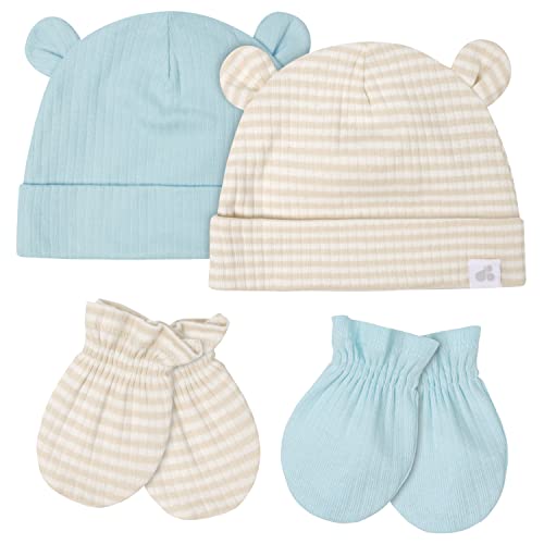 Image of Just Born Baby Girls' 4-Piece Caps & Mittens Set
