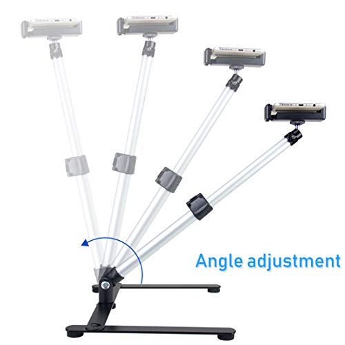 Ajustable Webcam Tripod with Cellphone Holder, Overhead Phone Mount, Table Top Teaching Online Stand for Live Streaming and Online Video and Food Crafting Demo Drawing Sketching Recording