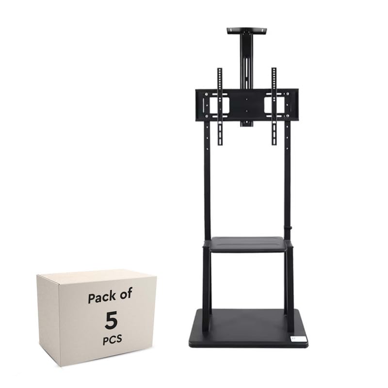 Image of Robustt TV Stand with Wheels | Fits 50-98 Inches TV | Heavy Duty Material | Tilt & Height Adjustable Rolling TV Stand | Movable TV Stand | Flexible Shelf | Cable Management - Pack of 5