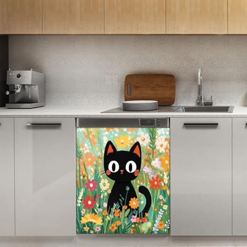 Funda magnética para lavavajillas gato negro panel protector 53x66 cm 3