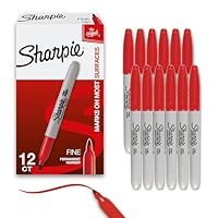 SHARPIE 30002 Permanent Markers, Fine Point, Red, 12 Count