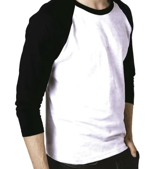 La mejor comparación de Playeras Bicolor comprados en linea. 43 Genérico Playera Ranglan Manga 3/4 para Hombre, Bicolor Negro y Blanco, Talla L
