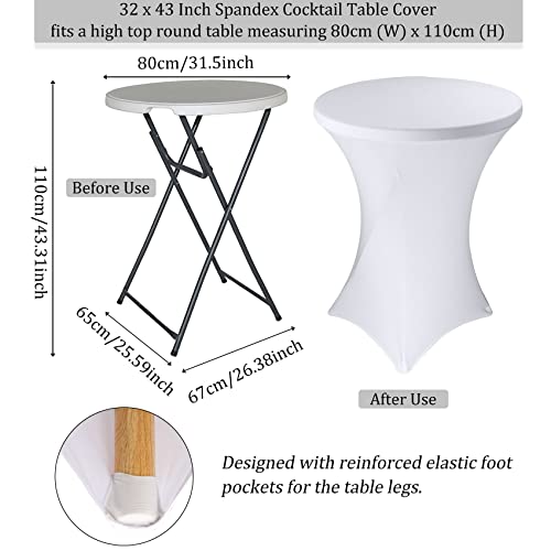 Image of Fivenl 4 Pack 32x43 Inch Cocktail Table Cover Spandex Stretch Square Corners Tablecloth, White Cocktail Fitted High Top Table Cloth for Bar, Weddings, Birthday, Banquet, Outdoor Party (White)