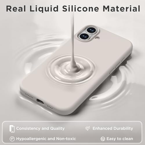 Image of Magnetic for iPhone 16 Case, Compatible with MagSafe, Liquid Silicone Phone Cover with Screen Protector & Camera Protector, Soft Anti-Scratch Microfiber Lining Inside 6.1 inch, Stone