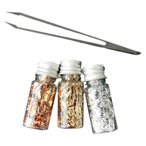 xianshi 3 unidades de pan de oro, pan de oro para manualidades con 1 pinzas, lámina de oro, lámina de lujo, lámina de oro, lámina de aluminio dorado, decoración brillante, adecuado para decoración de