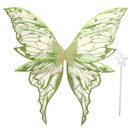 Fairy Wings for Adults Women 31.5x29.5 Fairy Costume Set Large Butterfly Wings for Halloween Party Green