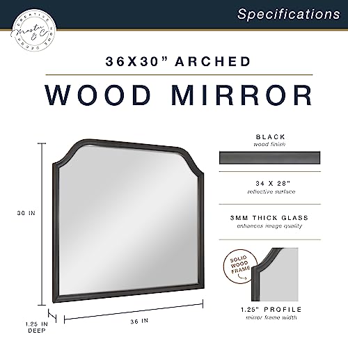 Image of MCS Master & Co. Arched Wall Mirror, 36x30, Black Woodgrain | Solid Wood Arched Wall Mirror, Black Woodgrain Frame For Bathroom, Bedroom & Living Room