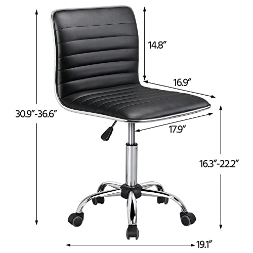 Yaheetech Adjustable Task Chair Pu Leather Low Back Ribbed Armless Swivel Black Desk Chair Office Chair Wheels #TOP2