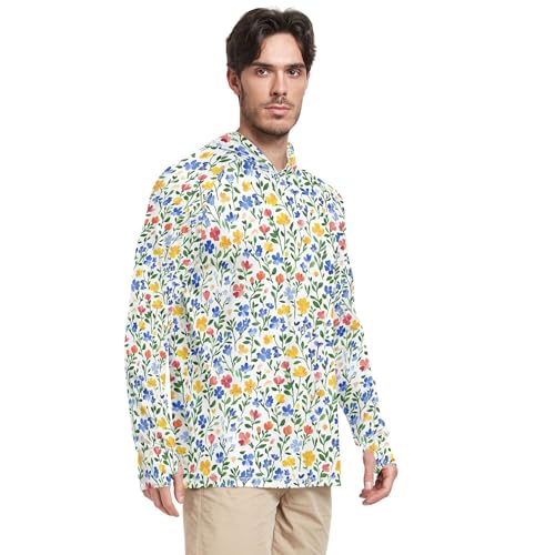 Florals Tulips Delphinium Iris White Sun Protection Hoodies Long Sleeve Adult Rash Guards UPF 50+ Sport Shirt S2