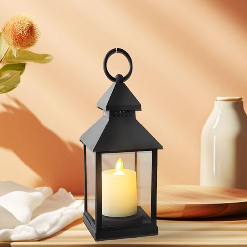 WIYETY Kerzenlaterne aus Glas: Laternen für Draußen mit LED Kerze, Vintage Design und Flammeneffekt, Gartenlaterne für Draußen, Säulenkerzenhalter, Halloween, Weihnachtstag, Kerzenhalter, Friedhof – Bild 5