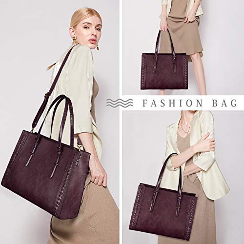 Laptop Bag for Women Waterproof Lightweight 15.6 Inch Leather Laptop Tote Bag Large Women Briefcase Professional Business Office Computer Work Bags Shoulder Handbag Claret