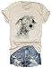 Women's Summer Dog Printed T-Shirt Funny Cute Animal Graphic Tees Tops(Beige,L)