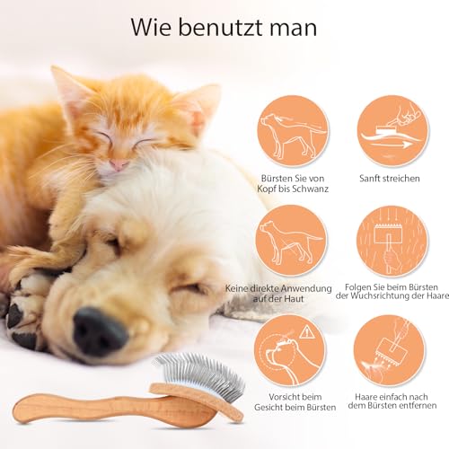 YOPETAYU Slicker Bürste für Hunde & Katzen mit Holzgriff – extra lange Borsten für langes Fell – entfernt Unterwolle & Knoten – mit Fellkamm – für Golden Retriever & Australian Shepherd – Oak