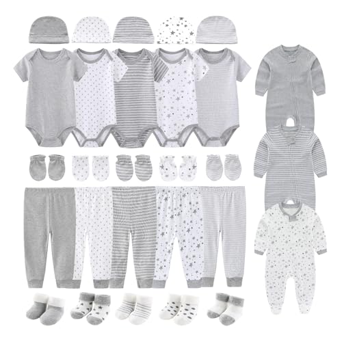 Image of BABYSOLIS 28 Pack Unisex Baby Layette Set Boy Girl Pants+Rompers+Short Sleeve Bodysuits+Hats+Gloves+Socks New Born Outfit