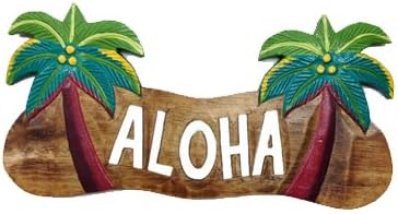 Hawaii Aloha 15” L x 6.5” W Wood Painted Palm Trees Decorative Wall Hanging Sign