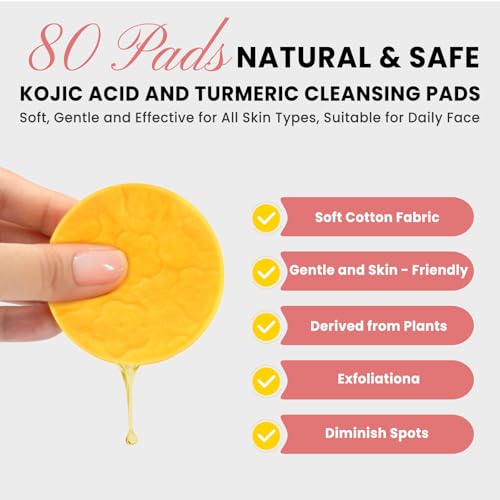 PIPIHUA Turmeric Kojic Acid Cleansing Pads: Turmeric Cleansing Pad for Dark Spots - Kojic Acid Exfoliating Face Scrub Pads for Face and Body (80PCS) - Thumbnail 4