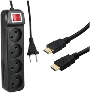 حزمة اساسية للتلفزيون (وصلة مشترك كهرباء زيرو z20 بـ4 مقابس مع زر تشغيل - اسود، 1.5 متر + فيديو رقمي عالي السرعة kx 2509 مع كابل HDMI صوت 4k، 10 متر - اسود، ايثرنت)