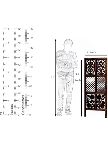 Image of Wooden Room Wall Partition /Divider /Separator for Home Decor /Home /Bedroom /Office /Kitchen, (4 Feet) (4 Feet 3 Panel Colour Brown)