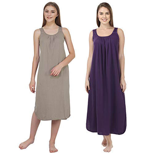 Image of BLAZON Women's Cotton Hosiery Solid Maxi Nighty Slip (Pack of 2) Available Sizes: S, M, L, XL, 2XL, 3XL, 4XL, 5XL