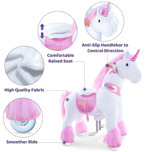 Image of PonyCycle Official Classic U Series Ride on Horse Toy Plush Walking Animal Pink Unicorn Size 4 for Age 4-8 Ux402