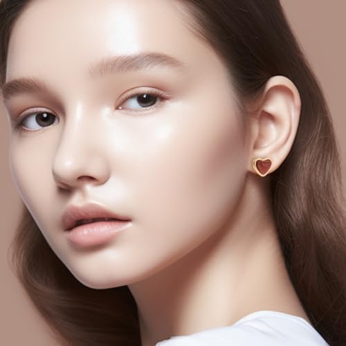 Sonateomber Gold Carnelian Crystal Heart Stud Earrings for Women, Valentine Dainty Cute Love Hypoallergenic Earing Wedding Prom Jewelry Gift.2