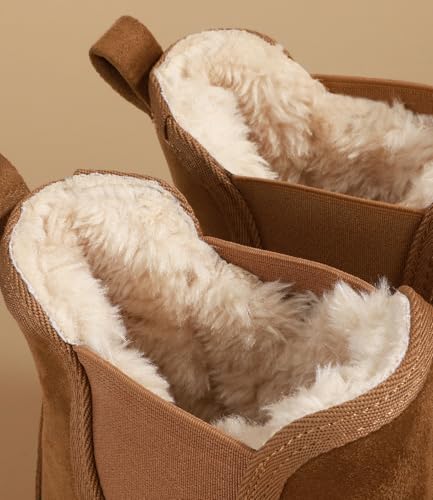 Ankis Platform Mini Boots Women, Classic Ultra Mini Ankle Chelsea Boots for Women Winter Warm Thick Fur Fuzzy Boots Lined Anti-Slip Lined Slip on Snow Boots Black Chestnut3