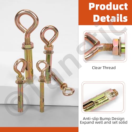 Image of Tanstic 8Pcs M16 Heavy Duty Carbon Steel Gold Tone Eye Bolts for Wall Ceiling Concrete Masonry
