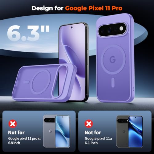Image of SUPFINE Magnetic for Google Pixel 11 Pro Case - Purple | With Screen Protector,Translucent Matte,Built-in Magnets,Military Grade Drop Protection,Shockproof Phone Cover