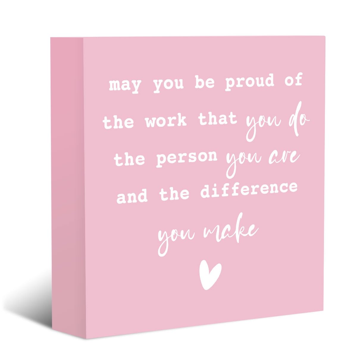 Pink Signs for Office Decor, Pink Bedroom Decor, Inspirational Farmhouse Home Decoration Woden Box Sign Wood Block Plaque Shelf Table Decoration for