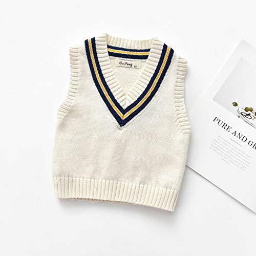 Milimada Boys Girls Sweater Vest For Baby Sweater Vest Sleeveless Cable Knit Pullover Sweater (White, 6-7T) #TOP2
